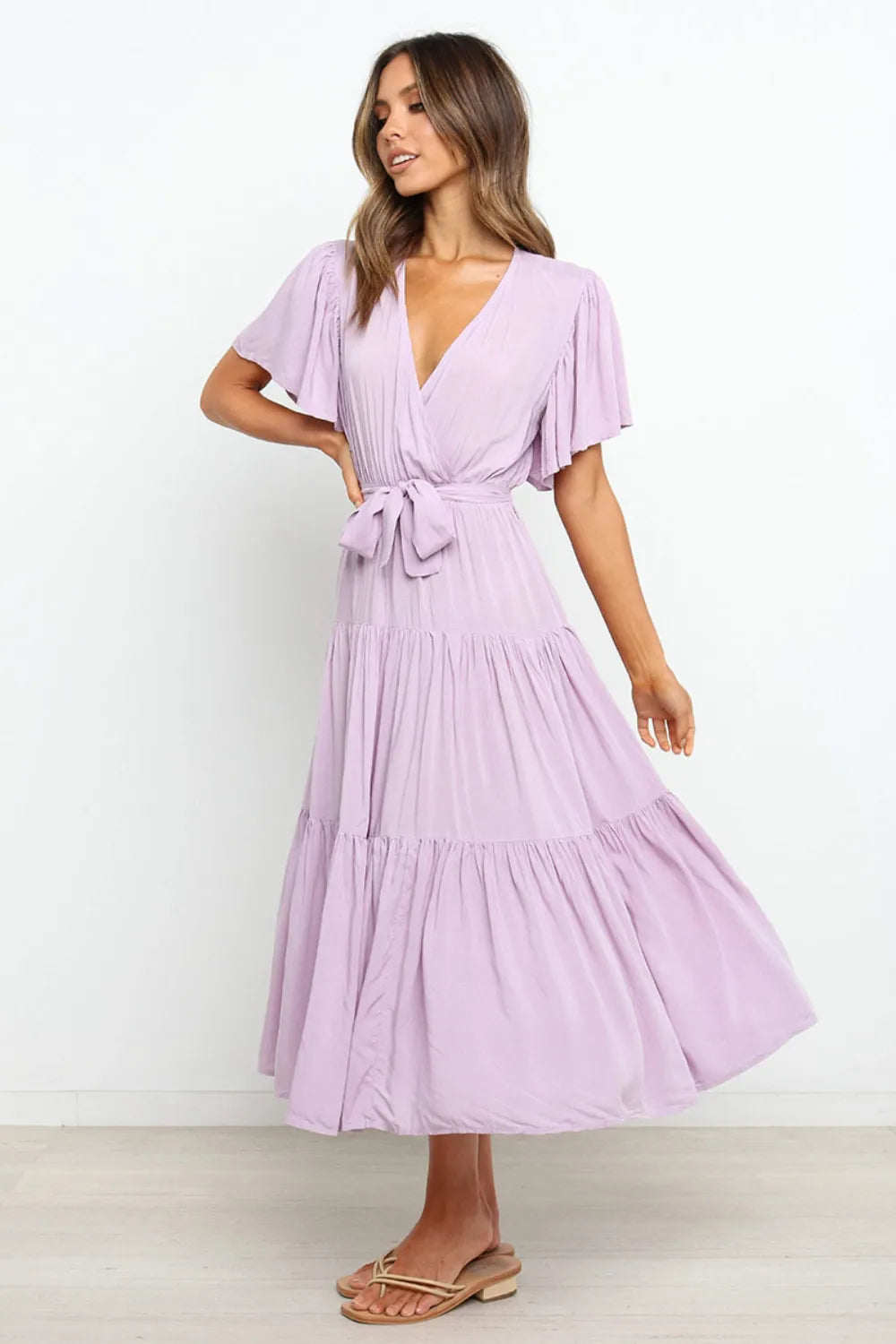 short sleeve midi tiered dress
