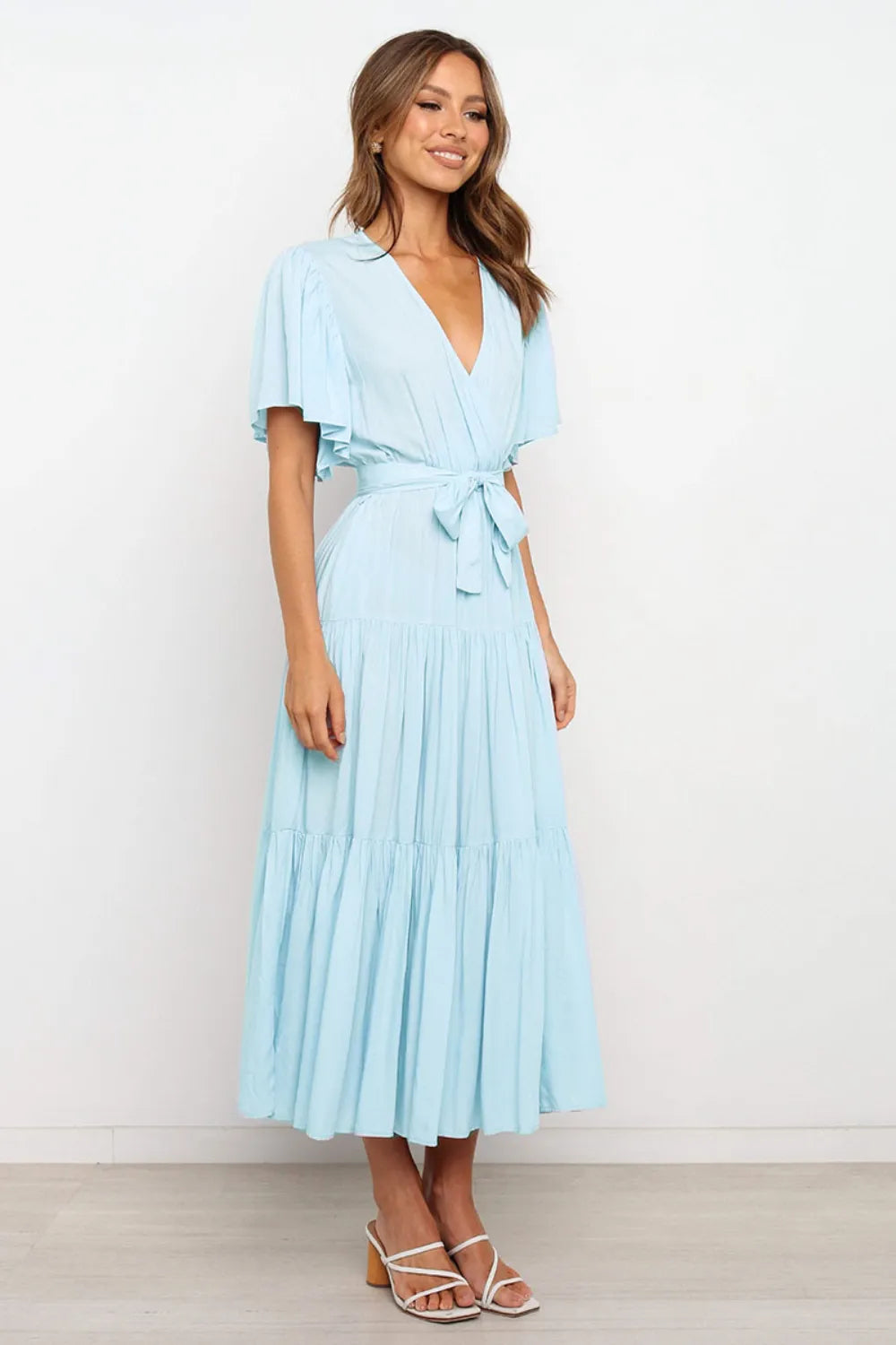 short sleeve midi tiered dress