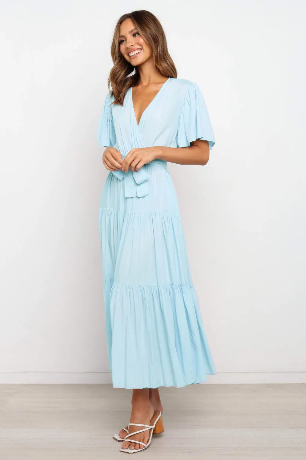 short sleeve midi tiered dress
