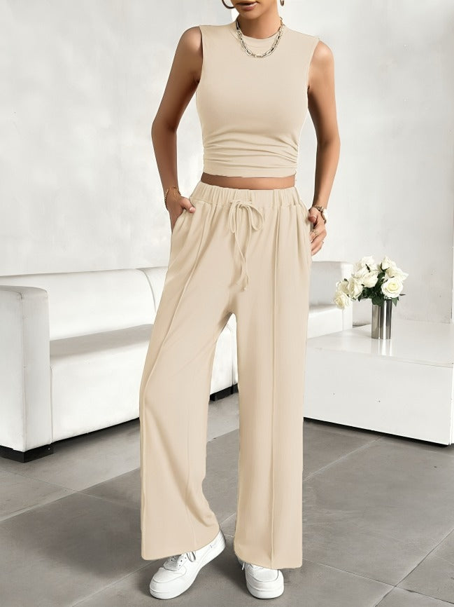 women's two piece pants sets casual beige