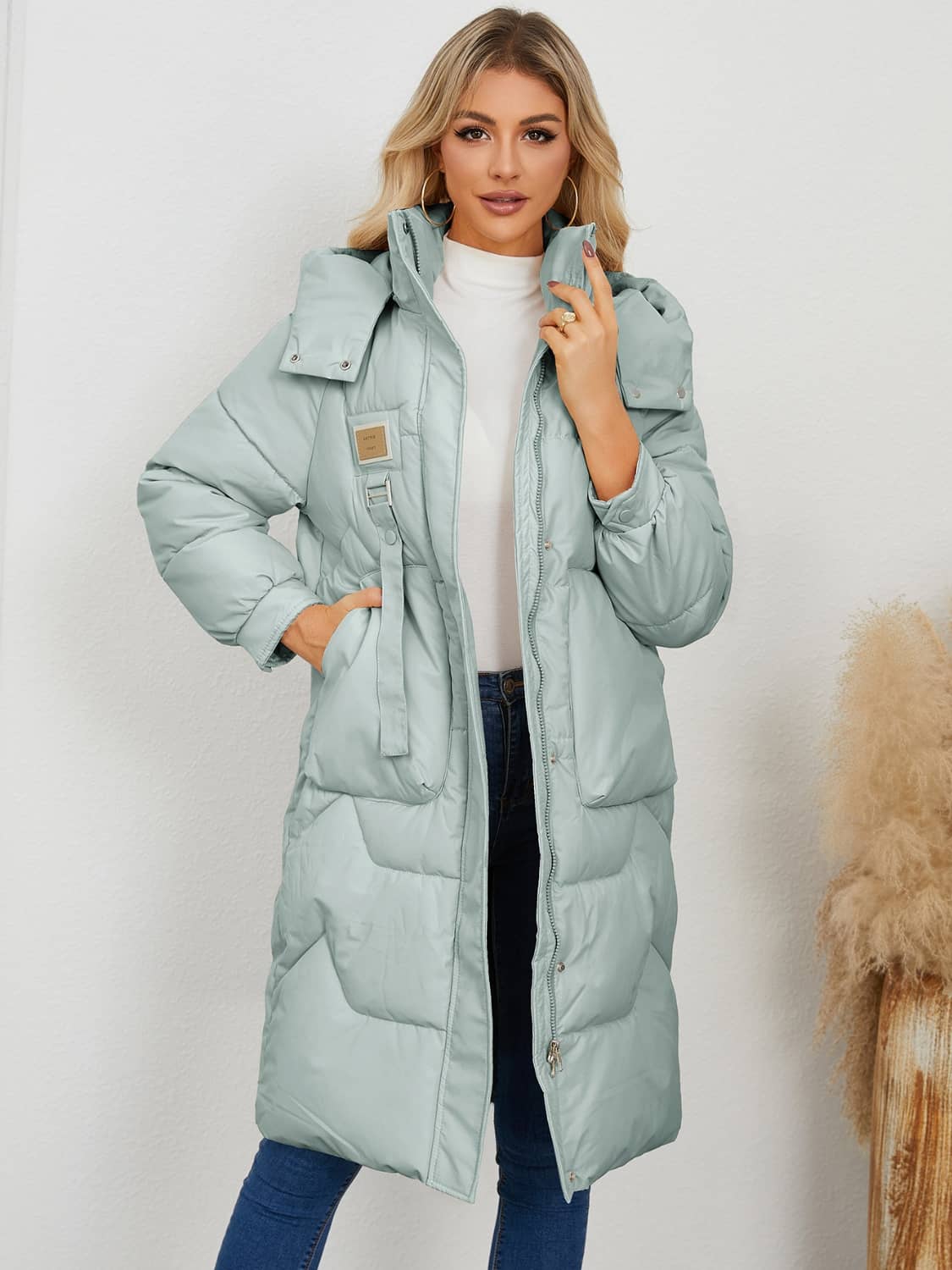 women's long puffer coat with hood