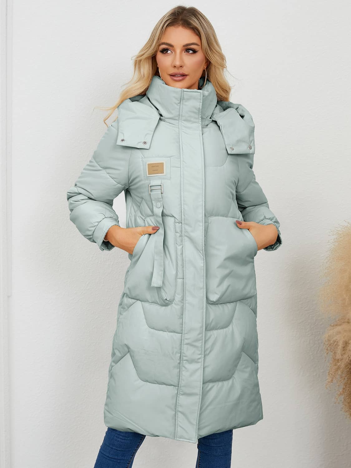 women's long puffer coat with hood