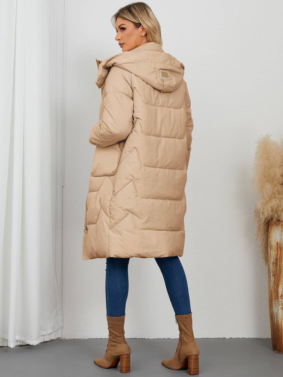 women's long puffer coat with hood