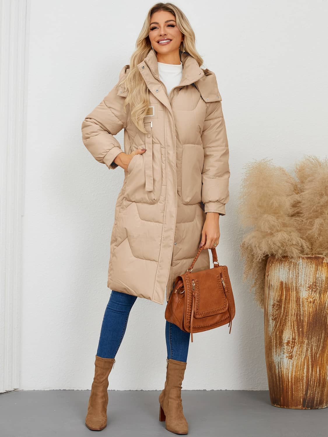 women's long puffer coat with hood