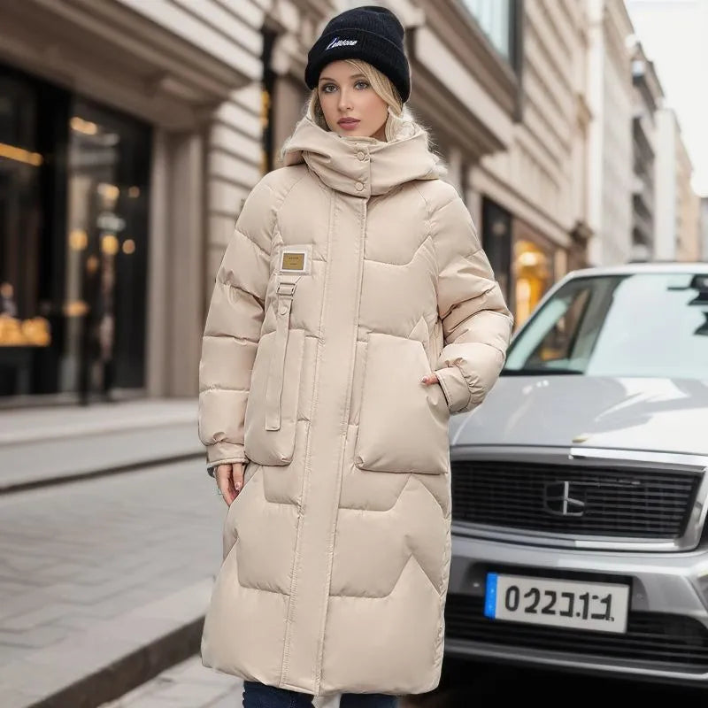 women's long puffer coat with hood