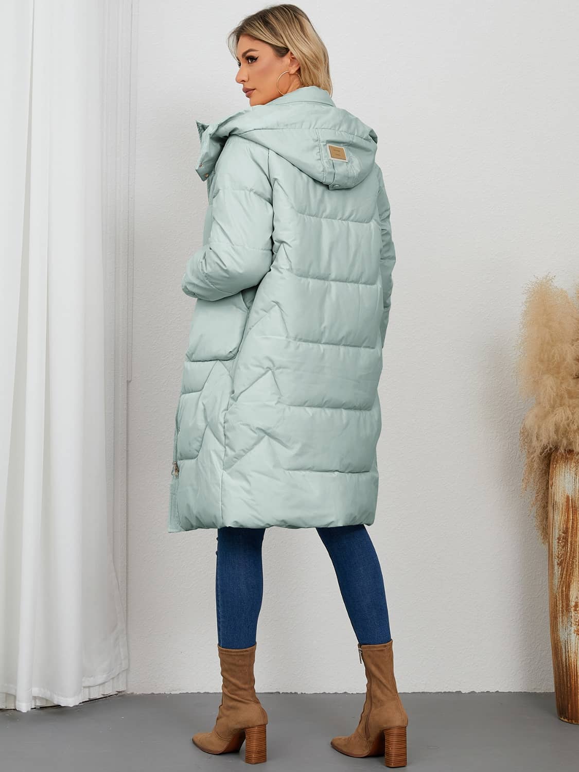 women's long puffer coat with hood
