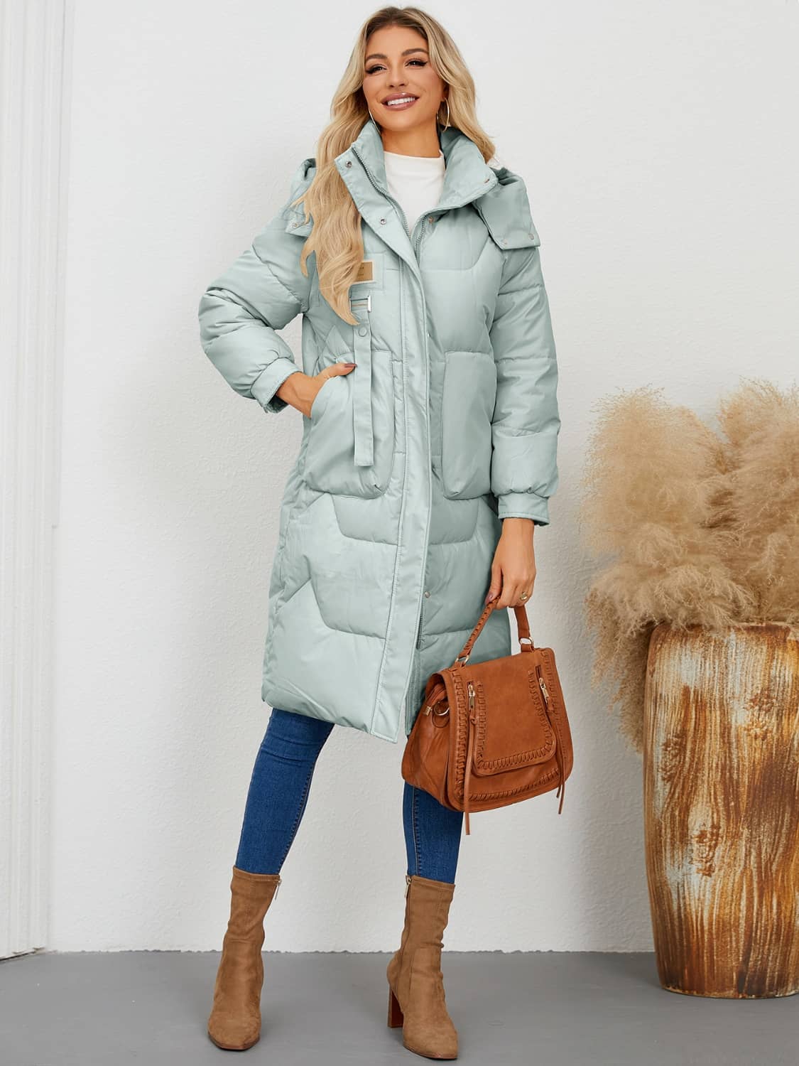 women's long puffer coat with hood