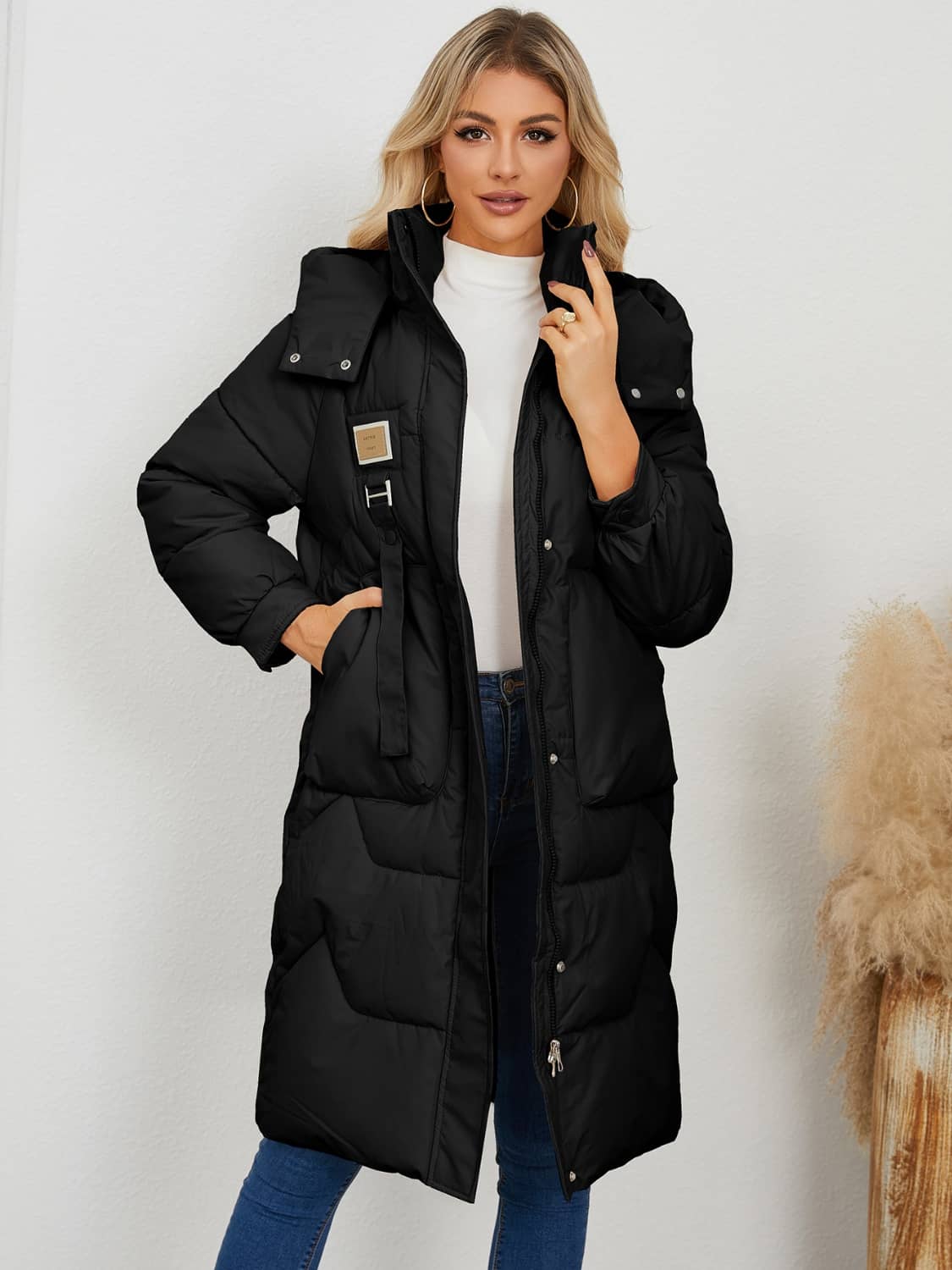 women's long puffer coat with hood