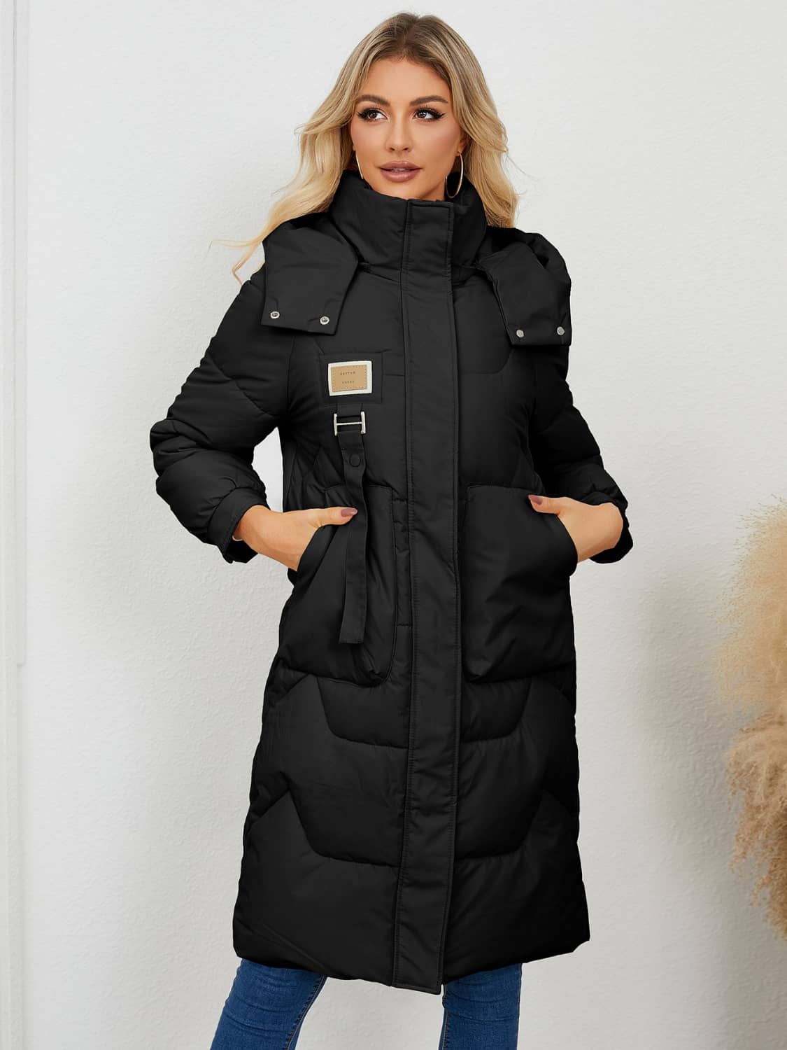 women's long puffer coat with hood