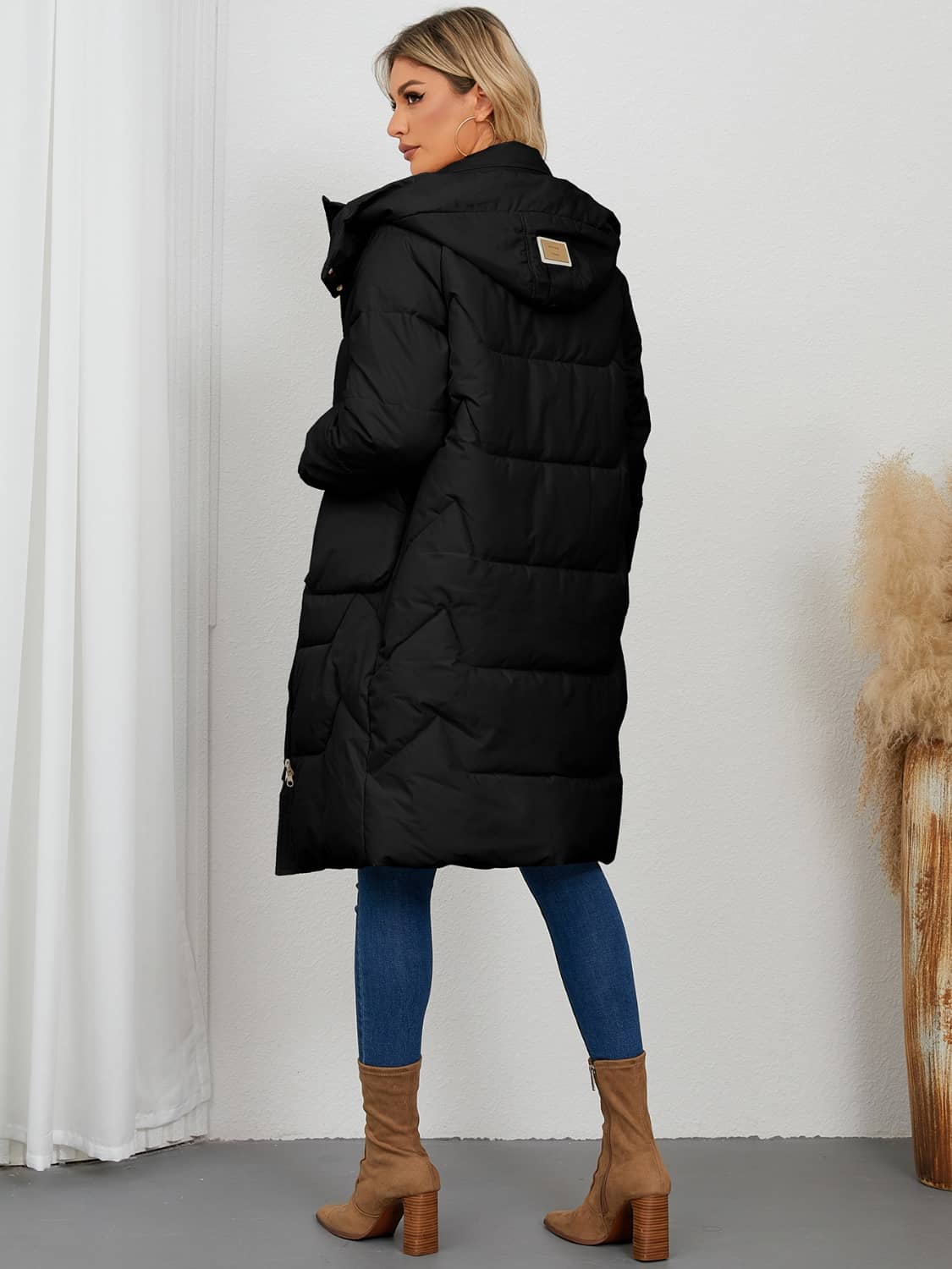 women's long puffer coat with hood