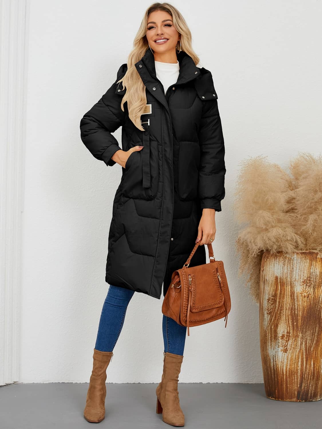 women's long puffer coat with hood