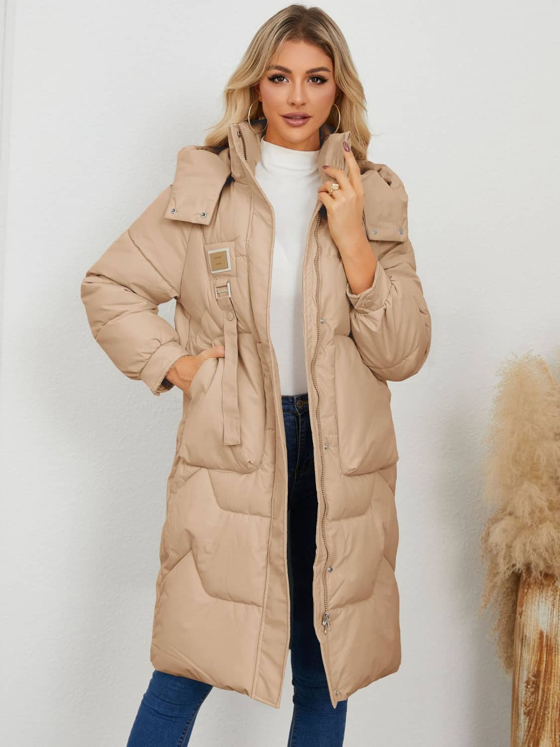 women's long puffer coat with hood