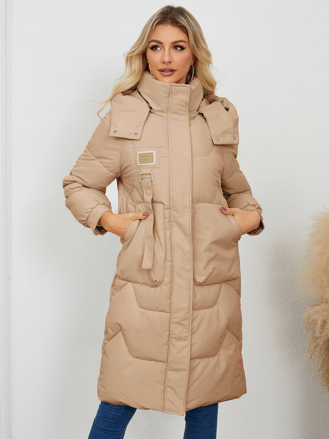 women's long puffer coat with hood