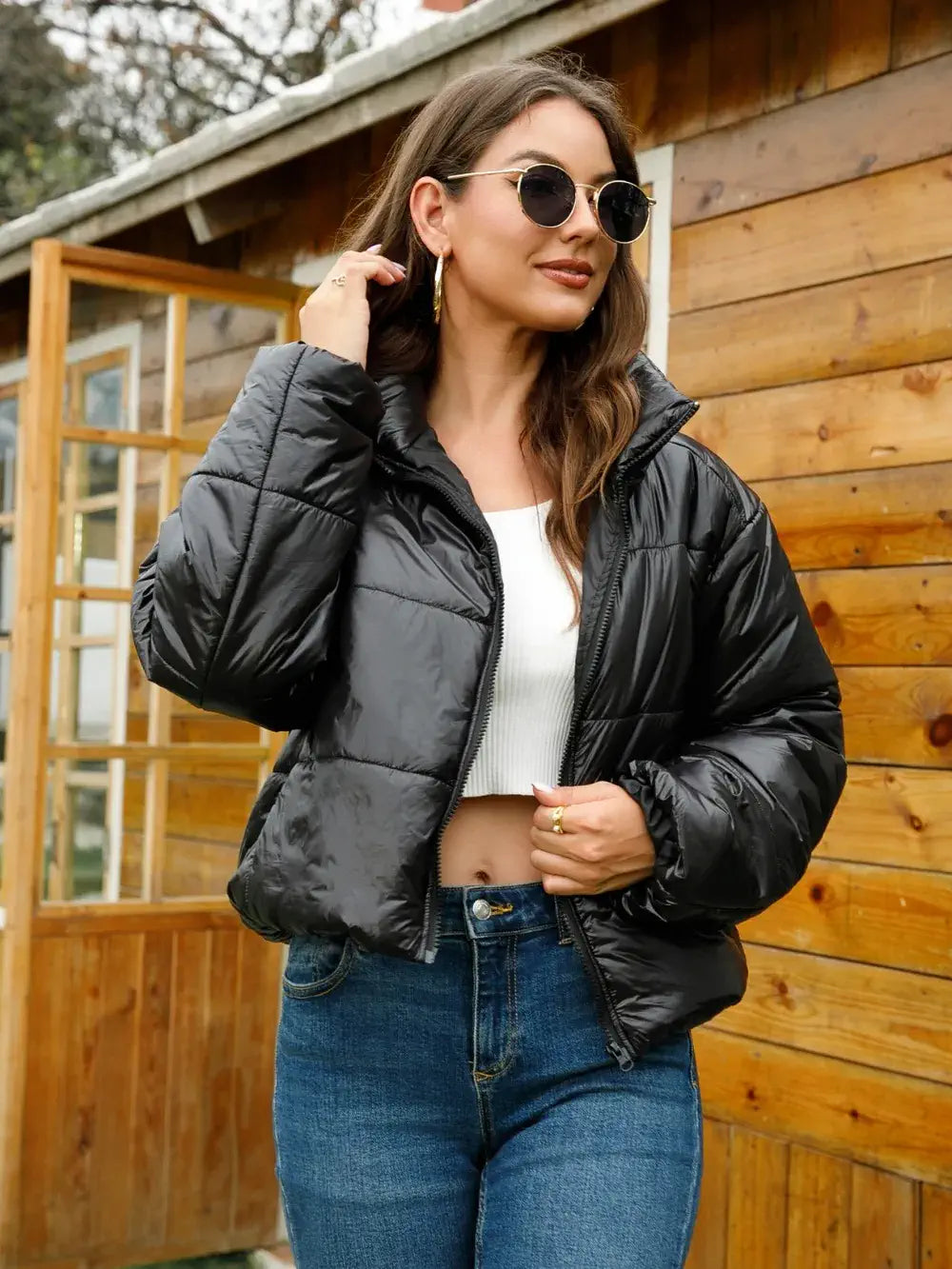 women black puffer jacket