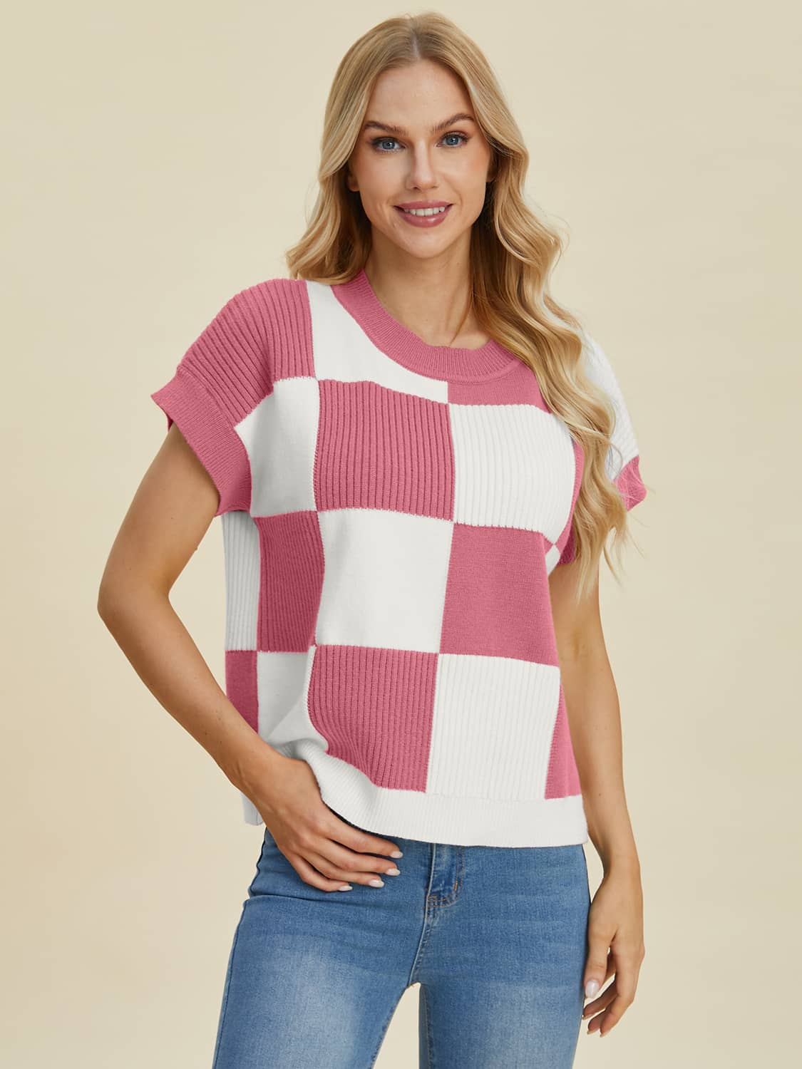 short sleeve sweater top Dusty Pink