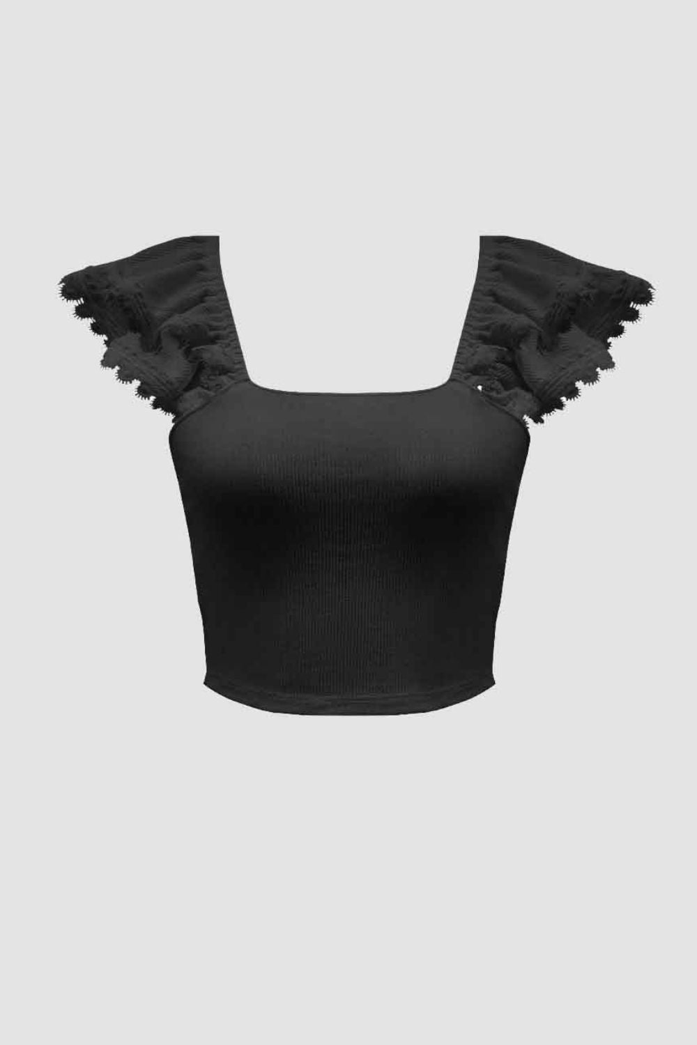 Ruched Square Neck Tank Black