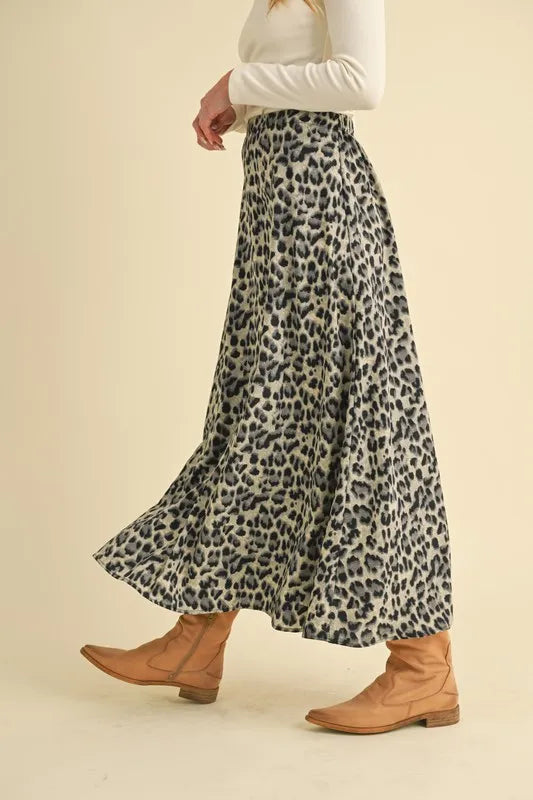 leopard print midi skirt