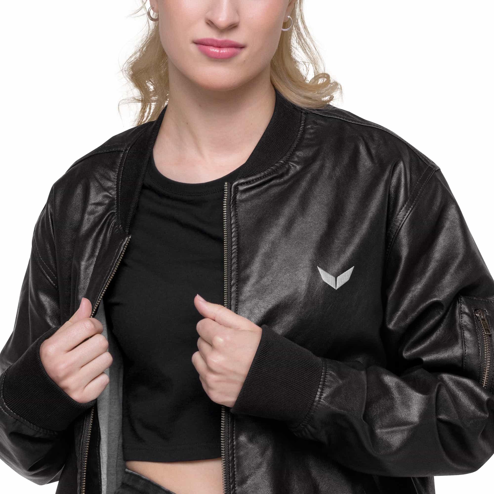 Black Leather Bomber Jacket Women​
