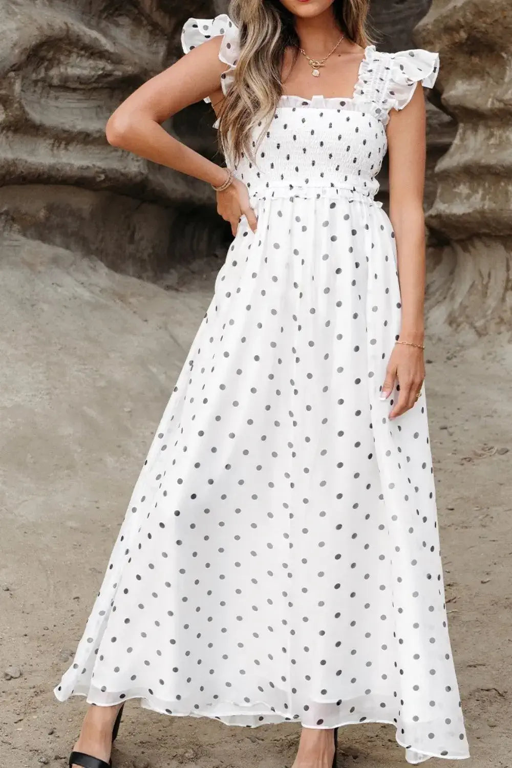 White Polka Dot Midi Dress