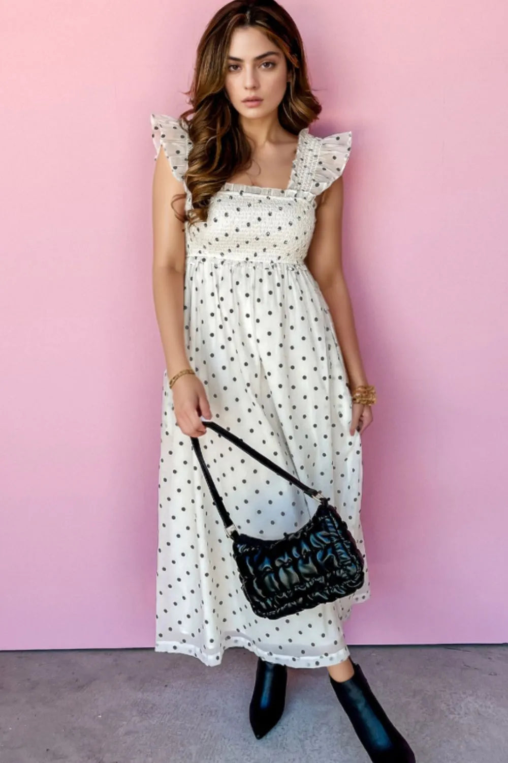 White Polka Dot Midi Dress
