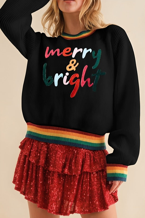 merry and bright sweater Black