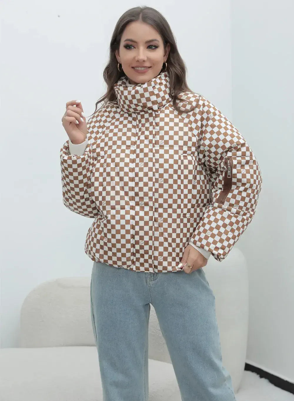women's checkered jacket Khaki