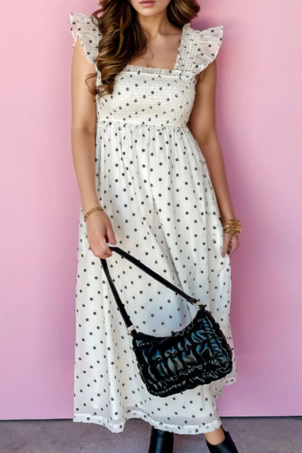 White Polka Dot Midi Dress