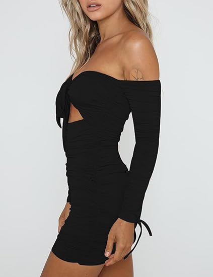 Bodycon Long Sleeve Off The Shoulder Dress​
