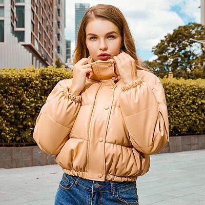 Faux Leather Quilted Jacket Women's Khaki