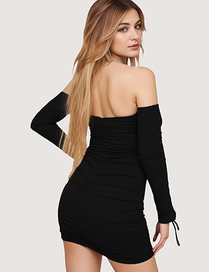Bodycon Long Sleeve Off The Shoulder Dress​