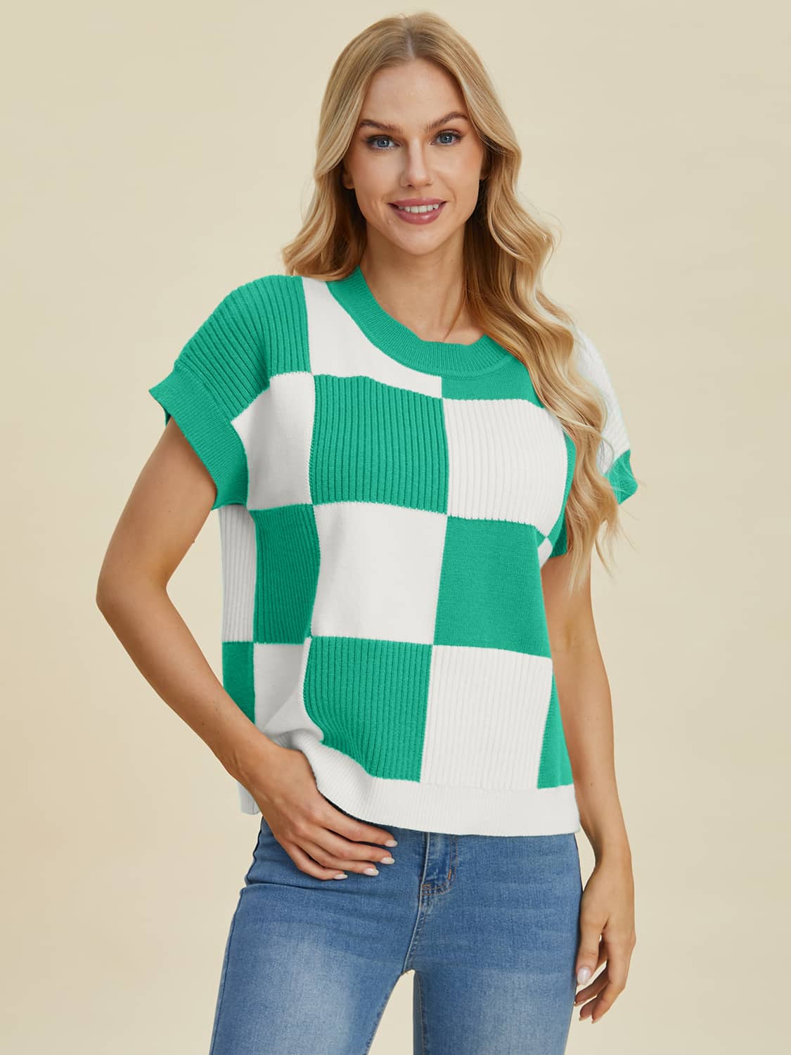 short sleeve sweater top Turquoise