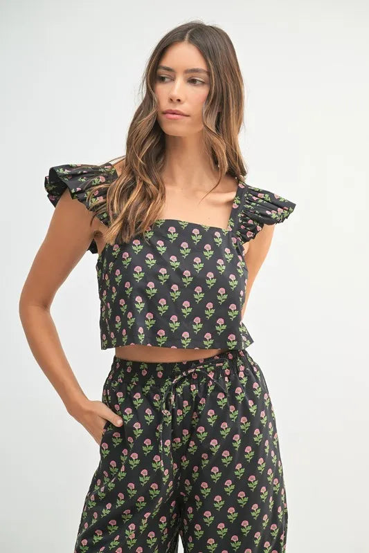 floral two piece pants set