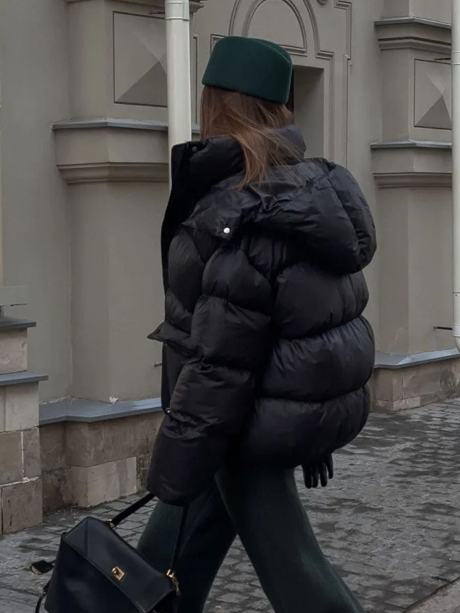 Women's Black Puffer Jacket With Hood