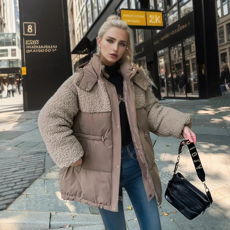 Women's Fleece Sleeves​ Puffer Jacket Brown