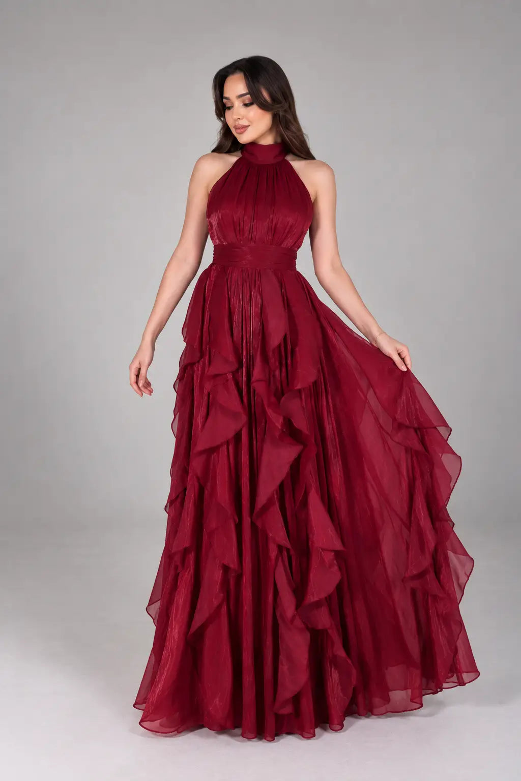 Halter Ruffle Maxi Dress