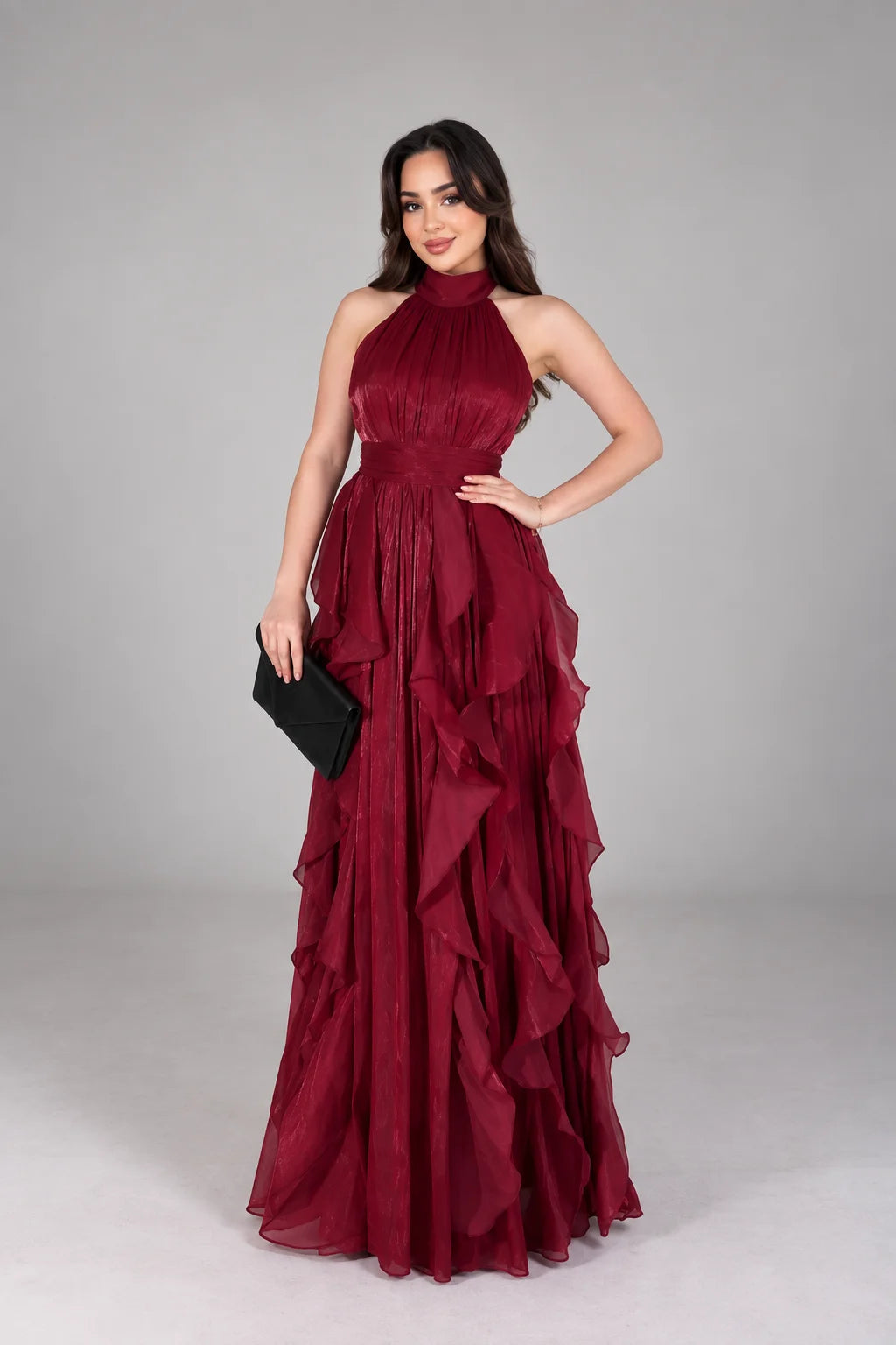 Halter Ruffle Maxi Dress