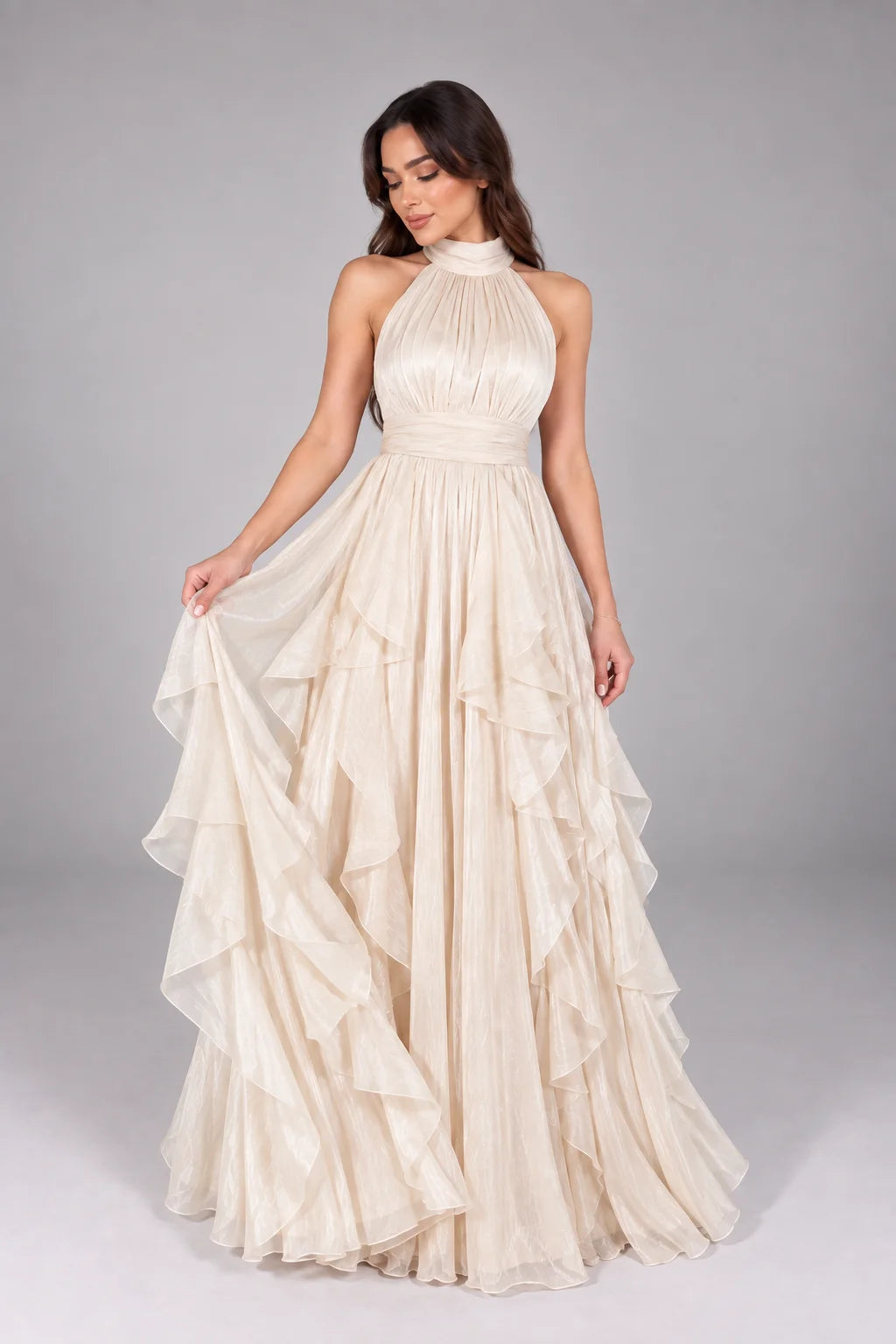 Halter Ruffle Maxi Dress