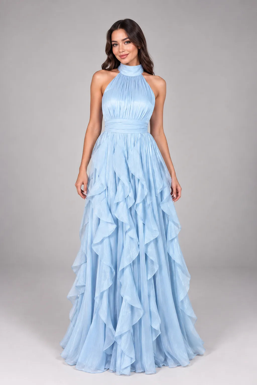 Halter Ruffle Maxi Dress
