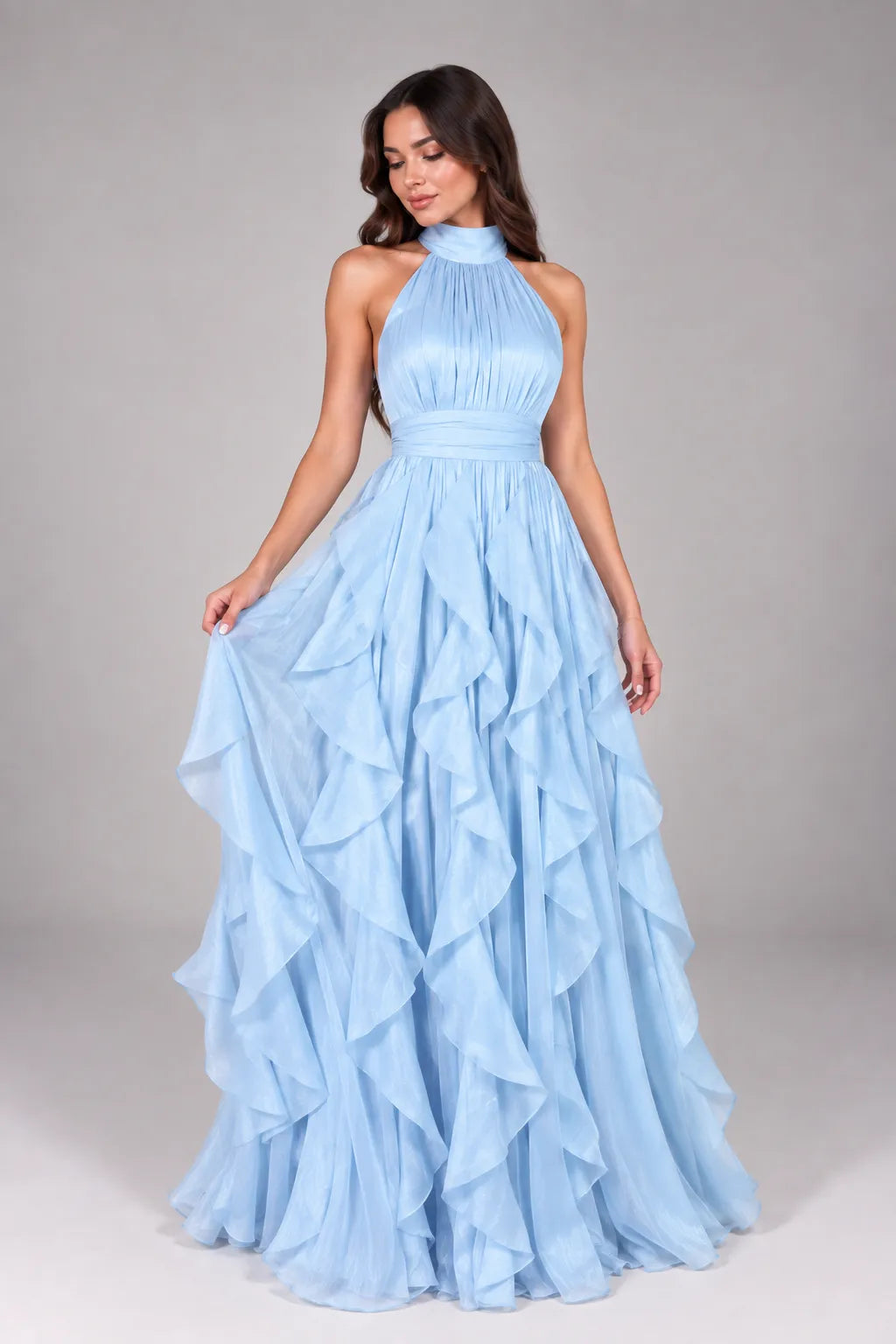 Halter Ruffle Maxi Dress