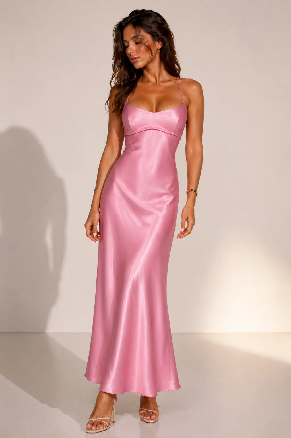 Pink Satin Maxi Dress