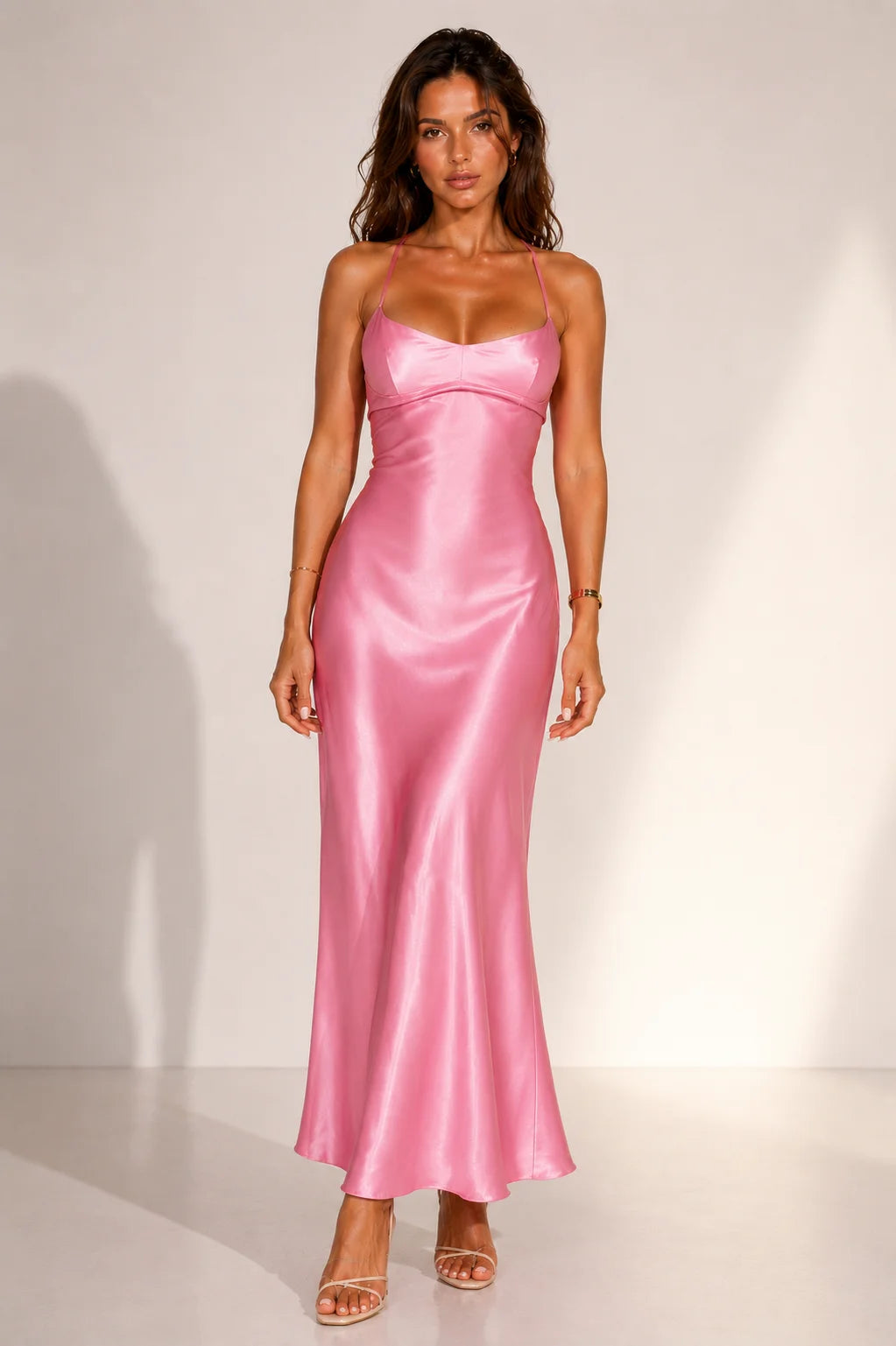Pink Satin Maxi Dress