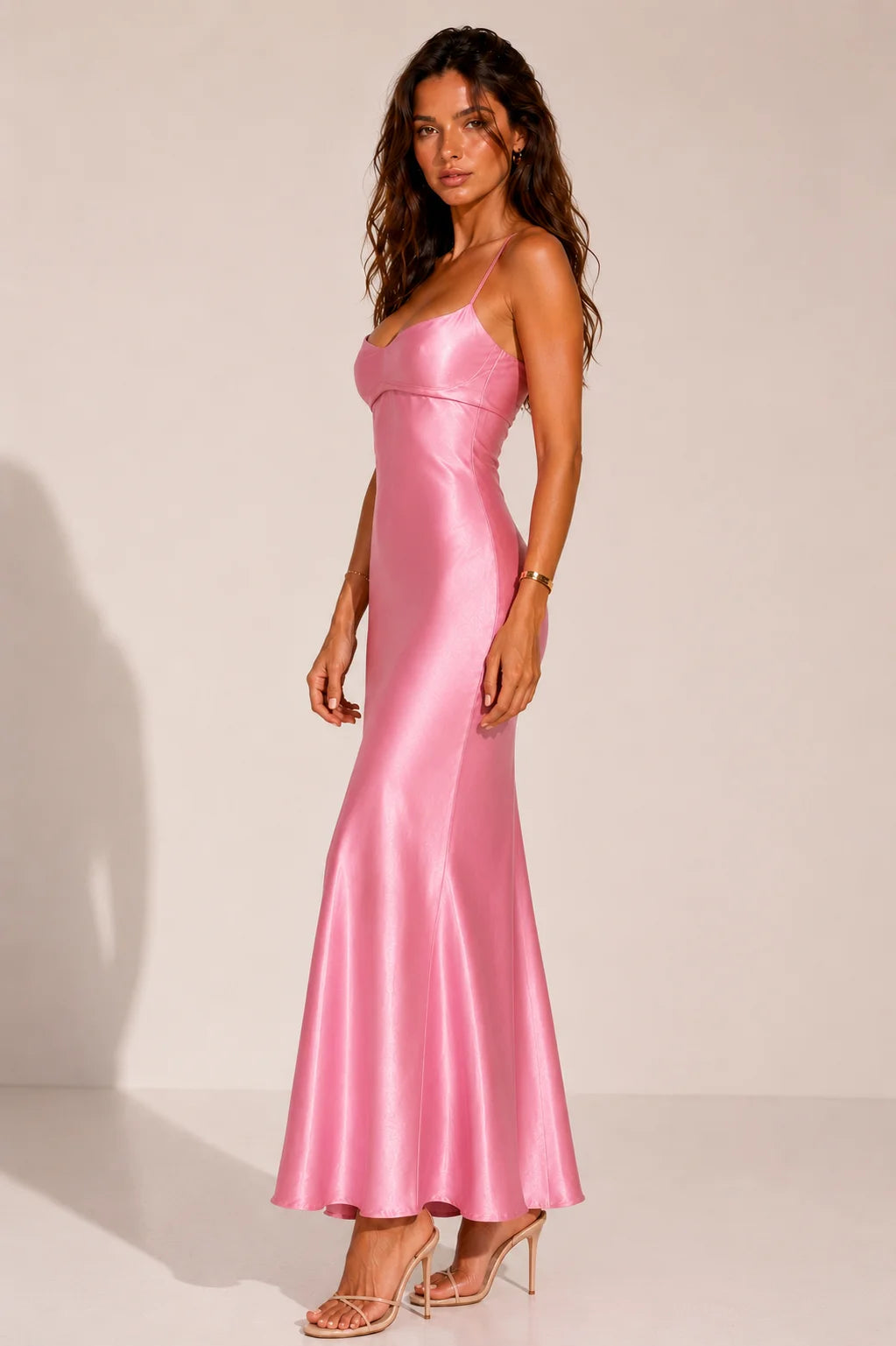 Pink Satin Maxi Dress