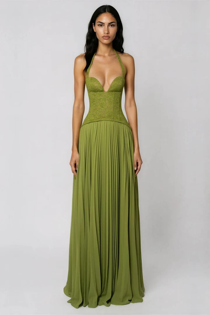 Pleated Halter Maxi Dress