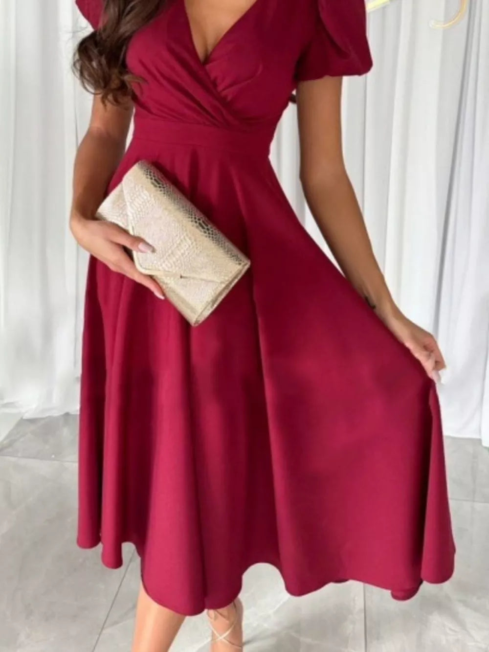 Surplice Short Sleeve Midi Dress