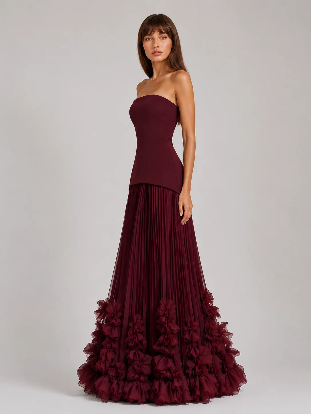 Strapless Pleated Maxi Dress