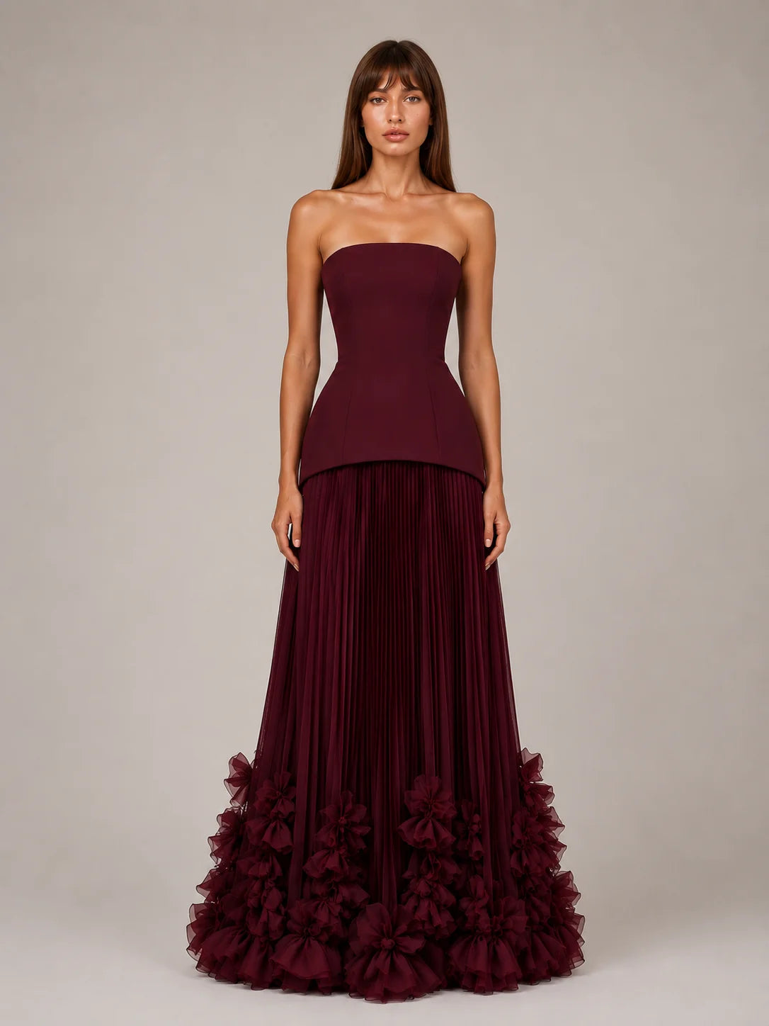 Strapless Pleated Maxi Dress