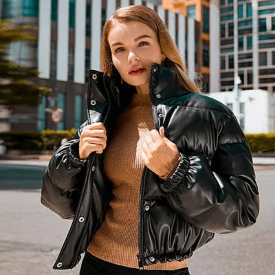 Faux Leather Quilted Jacket Women's