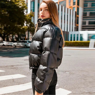 Faux Leather Quilted Jacket Women's