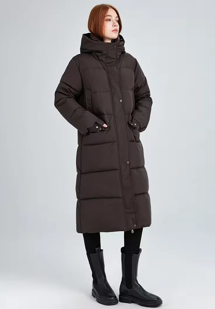 Womens Longline Padded Coat Brown