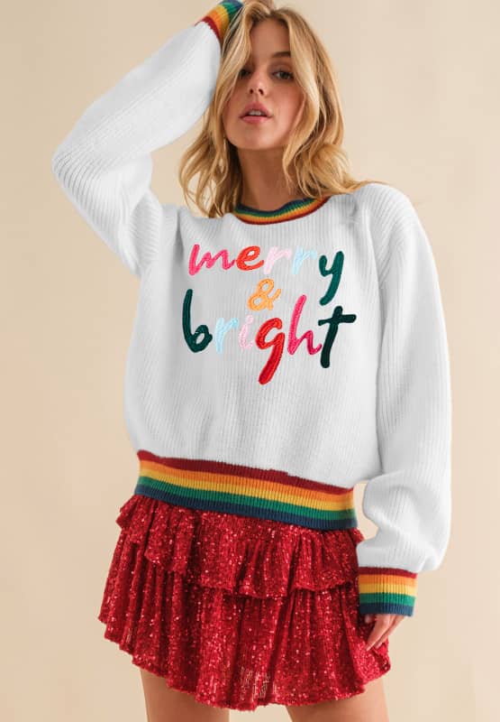 merry and bright sweater White